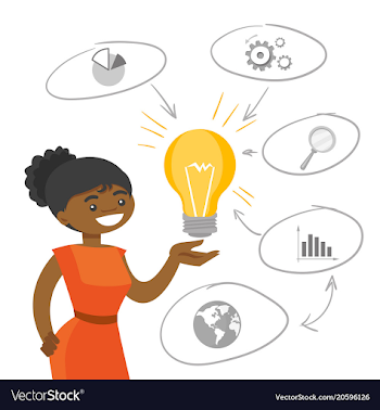 African student holding a bright idea light bulb Vector Image