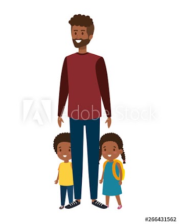 afro father with daughter and son characters