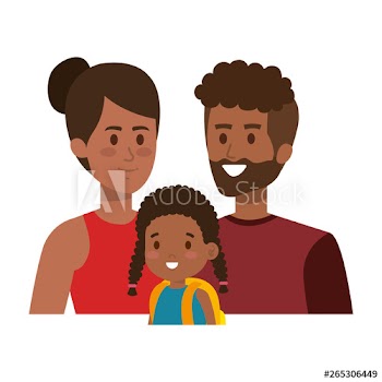 afro parents couple with daughter characters