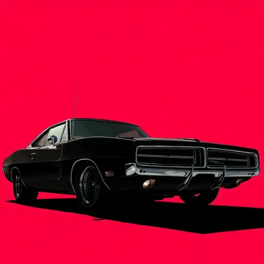 Aggressive Black 1970 Dodge Charger RT in Pop Art Style Aggressive Black 1970 Dodge Charger RT in Pop Art Style