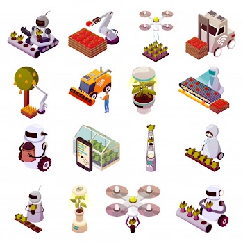 Agricultural robots icon set Free Vector
