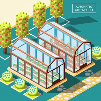 Agricultural robots isometric composition Free Vector