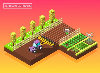 Agricultural robots isometric composition Free Vector