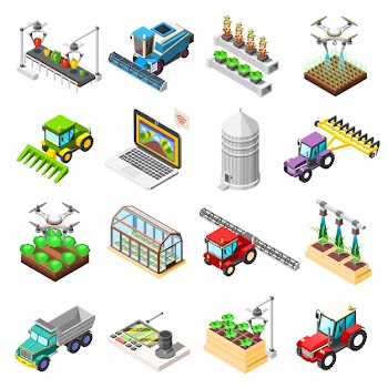 Agricultural robots isometric elements Free Vector