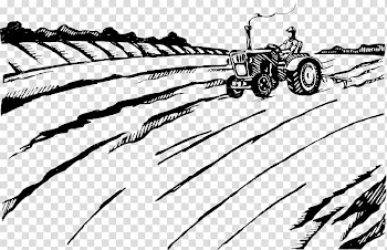 Agriculture Plough Farmer Tractor Illustration, Black and white illustrations; tractors; farm farming transparent background PNG clipart