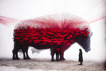 AI generated - A little girl say goodbye to the last bison concept