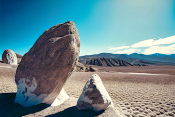 Ai generated art of desert view with sandy field and huge rocky cliff