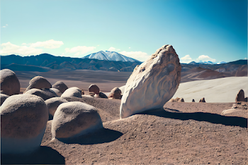 Ai generated art of desert view with sandy field and huge rocky cliff