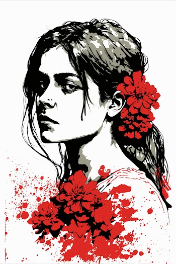 AI generated - Vector illustration of an attractive female with flowers in her hair