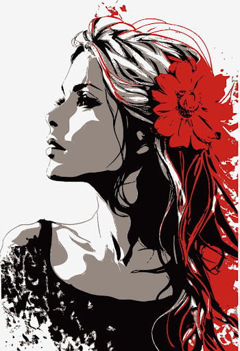 AI generated - Vector illustration of an attractive female with flowers in her hair