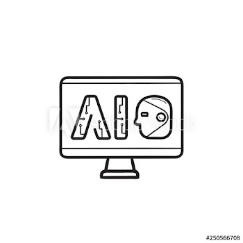 Ai letters on computer screen hand drawn outline doodle icon