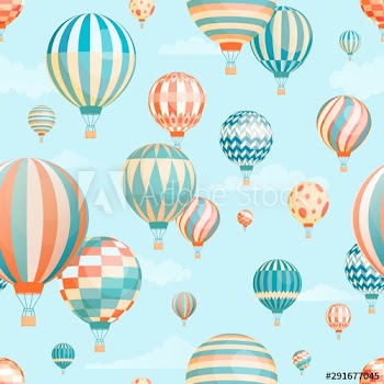 Air balloons in sky vector seamless pattern