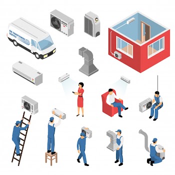 Air conditioners installation isometric set Free Vector