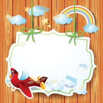 Airplane and label on wooden background, vector eps10. Transparency...