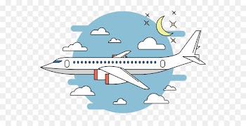 Airplane Flight Cartoon - Vector night sky flying cartoon white plane 