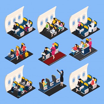 Airplane passengers composition set Free Vector