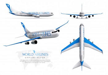 Airplane realistic identity set of world airlines in various views isolated Free Vector