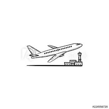 Airplane taking off hand drawn outline doodle icon