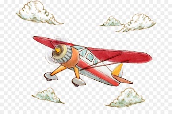 Airplane Watercolor painting Illustration - Water clouds painted aircraft 