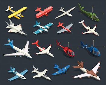 Airplanes helicopters isometric icons Free Vector