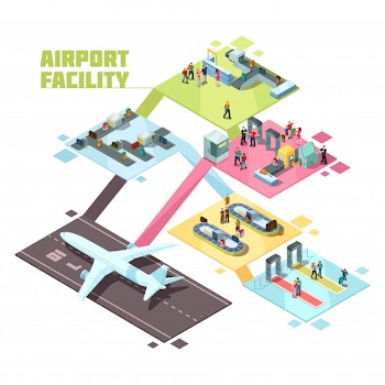 Airport facilities isometric composition Free Vector