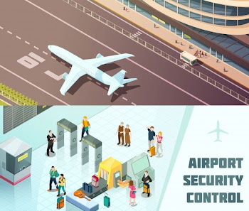 Airport horizontal isometric banners Free Vector