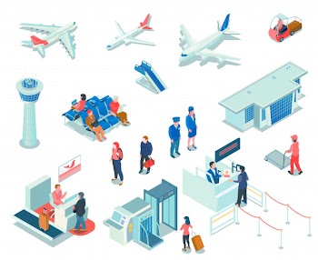 Airport icons on white Free Vector