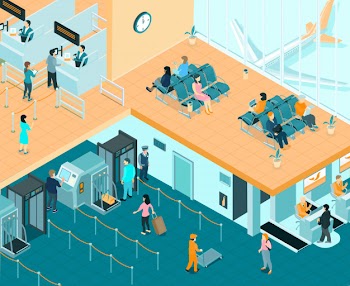Airport indoor isometric illustration Free Vector