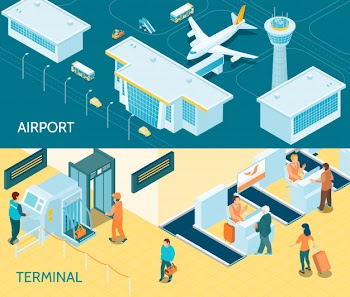 Airport isometric banners Free Vector