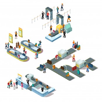 Airport isometric compositions Free Vector