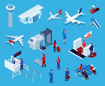 Airport isometric icons set Free Vector