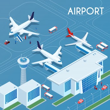 Airport outdoor isometric illustration Free Vector
