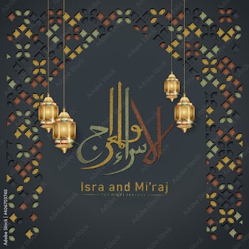 "Al-Isra wal Mi'raj Prophet Muhammad calligraphy greeting background template