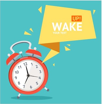 Alarm Clock with Abstract Geometric Bubble Speech Card for Web. Vector illustration