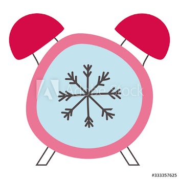 alarm clock with snowflake doodle style icon