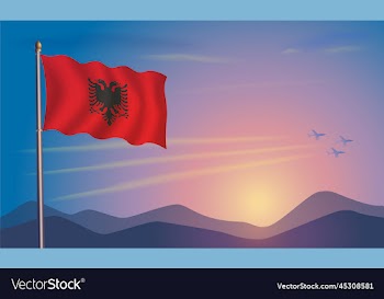 albania flag in the morning sun