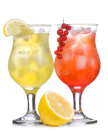 alcohol cocktail with lemon and berries on white background