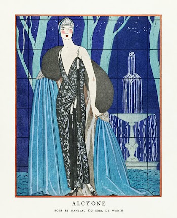 Alcyone / Robe et manteau du soir, de Worth (1923) fashion illustration in high resolution by George Barbier. Original from The Rijksmuseum. Digitally enhanced by rawpixel.