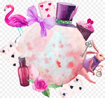 Alices Adventures in Wonderland White Rabbit Queen of Hearts Illustration - Watercolor hand painted moon decoration pattern 