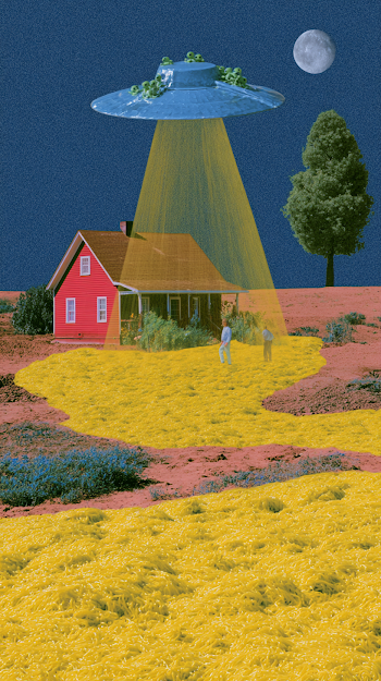 Alien Abduction in a Dreamlike Landscape