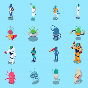 Aliens isometric characters set Free Vector