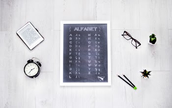 Alphabet Chalkboard at the Center of Assorted Items