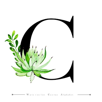 Alphabet Letter C With Watercolor Cactus And Leaves Background ...