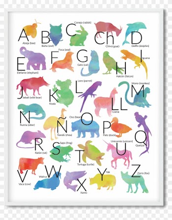 Alphabet Letters Poster Water Color Animals In Spanish - Alphabet