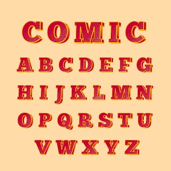 Alphabet with 3d comic style Free Vector