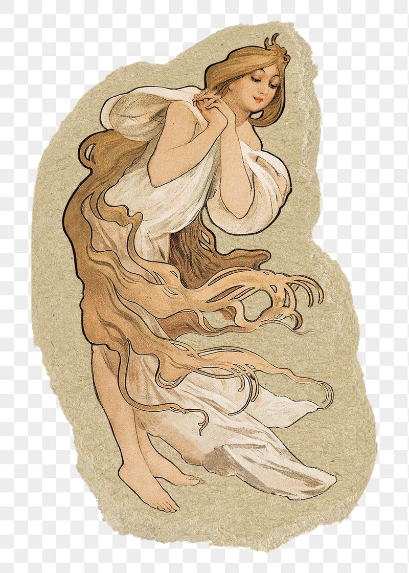Alphonse Mucha's art nouveau woman | Free PNG Illustration - rawpixel