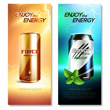 Aluminum cans drinks vertical banner set Free Vector