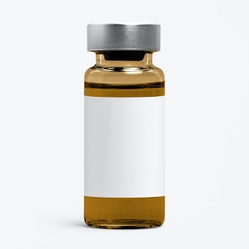 Amber injection vial glass bottle with blank white label