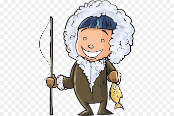 American Eskimo Dog Cartoon Illustration - Cartoon child fishing 