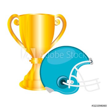 american football sport helmet with trophy cup